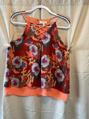 Monteau Coral Floral Strappy Crisscross Cami